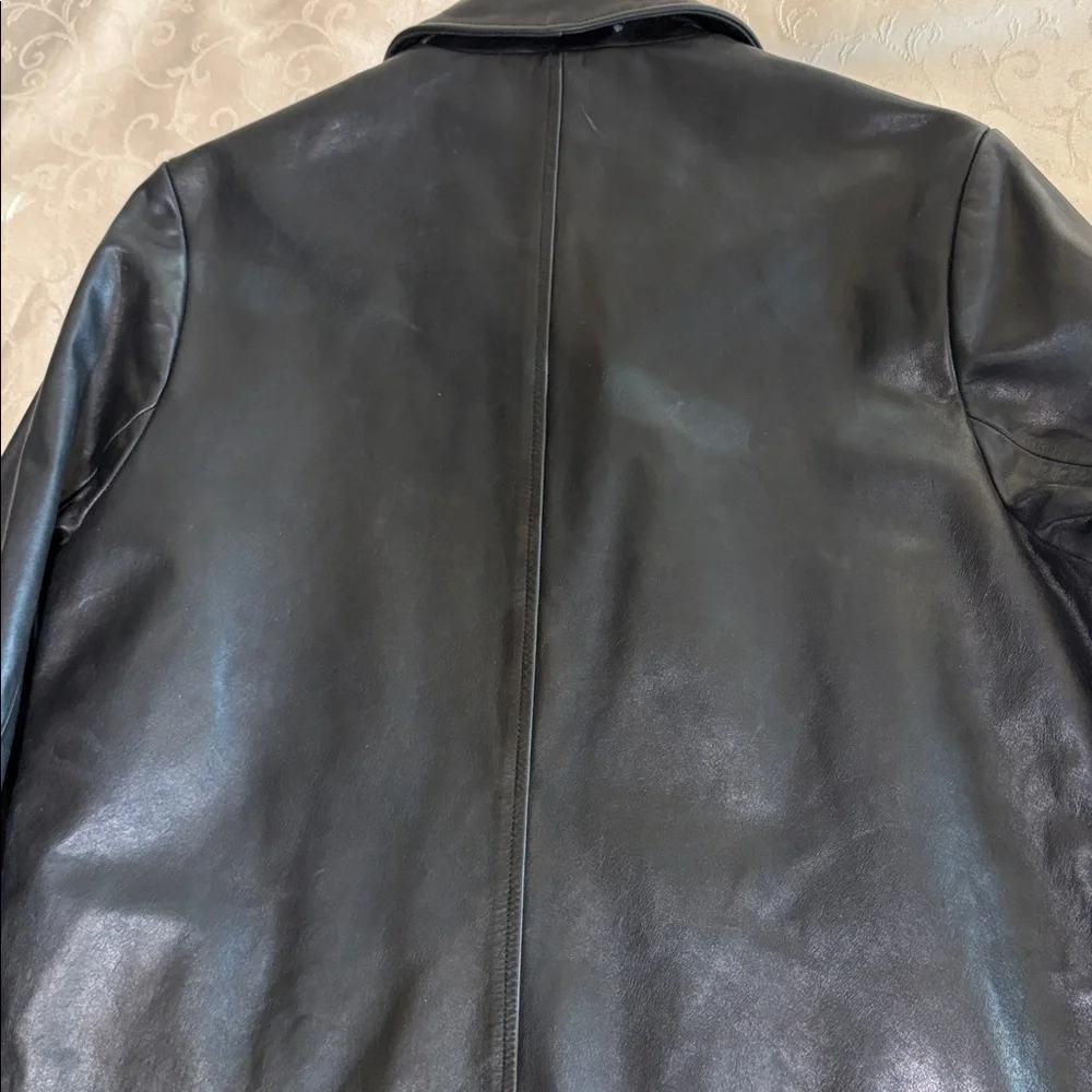 Banana Republic Black Leather Trench Car Coat black genuine leather man Sz XS